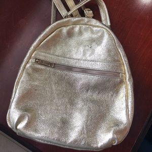 Stunning Italian Leather Gold Lamé Backpack Bag